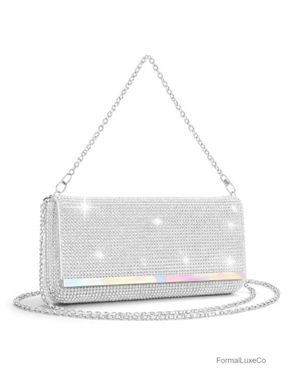 Sparkly Rhinestone Evening Clutch Purse with Detachable Chain for Wedding Prom